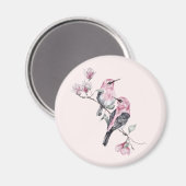 木の枝にピンクと黒の鳥 マグネット (正面/裏面)