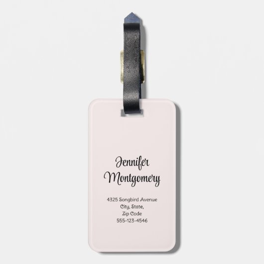 木の枝にピンクと黒の鳥 ラゲッジタグ (裏面縦)