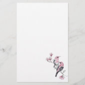 木の枝にピンクと黒の鳥 便箋 (正面)