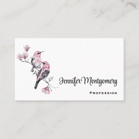 木の枝にピンクと黒の鳥 名刺 (正面)