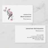 木の枝にピンクと黒の鳥 名刺 (正面/裏面)