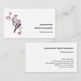 木の枝にピンクと黒の鳥 名刺