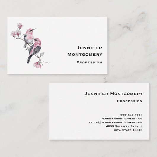 木の枝にピンクと黒の鳥 名刺 (正面/裏面)
