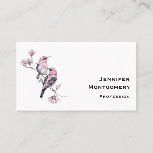 木の枝にピンクと黒の鳥 名刺 (正面)