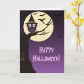 木の枝にフクロウのハロウィングリーティングカード カード (黄色い花)