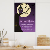木の枝にフクロウのハロウィーン誕生日パーティーポスター ポスター (キッチン)
