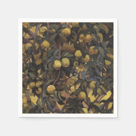 木の枝にリンゴ（Serebriakova著） スタンダードカクテルナプキン (正面)