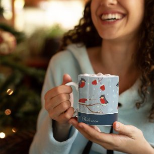 木の枝に冬のロビンスかわいい鳥のパターン コーヒーマグカップ