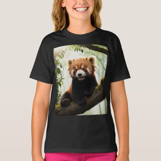 木の枝に奇妙な赤いパンダのTシャツ Tシャツ (正面)