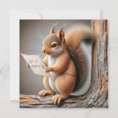 木の枝に座ったまま誕生日パーティーの招待状を読むリス 招待状 (正面)