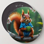 木の枝に座っているかわいいリス 缶バッジ (正面&裏面)