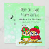 木の枝に座るかわいいフクロウのカップル クリスマス シーズンカード (正面/裏面)