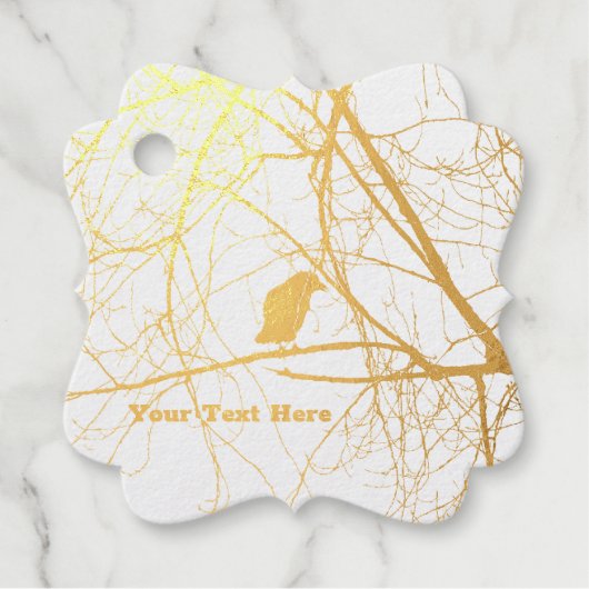 木の枝に座る金ゴールドカラスのシルエット フェイバータグ (正面)