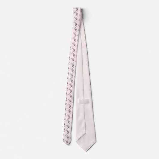 木の枝に描くピンクと黒の鳥 ネクタイ (裏面)