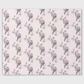 木の枝に描くピンクと黒の鳥 ラッピングペーパー (フラット)