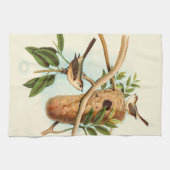 木の枝に止まった巣に乗る鳥のカップル キッチンタオル (横)