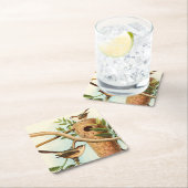 木の枝に止まった巣に乗る鳥のカップル スクエアペーパーコースター (インサイチュ)