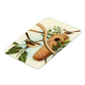 木の枝に止まった巣に乗る鳥のカップル マグネット (左側)