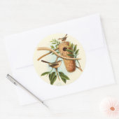 木の枝に止まった巣に乗る鳥のカップル ラウンドシール (封筒)