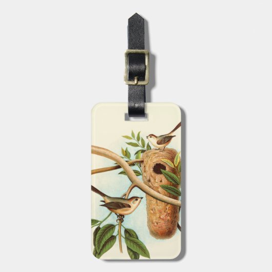 木の枝に止まった巣に乗る鳥のカップル ラゲッジタグ (正面縦)