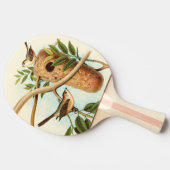 木の枝に止まった巣に乗る鳥のカップル 卓球ラケット (横)