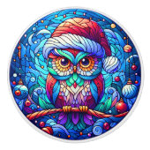 木の枝に止まった魅惑のフクロウ セラミックノブ (正面)