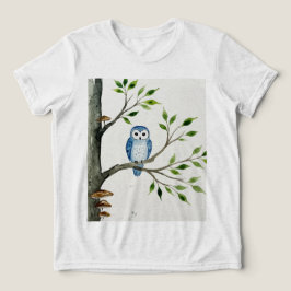 木の枝に止まる青いフクロウ トライブレンドTシャツ