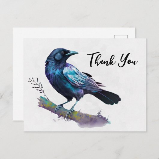 木の枝に美しいカラス ありがとう ポストカード (正面/裏面)