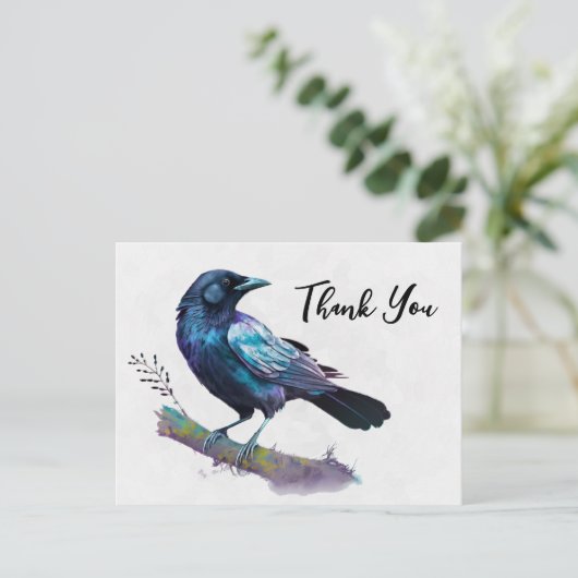 木の枝に美しいカラス ありがとう ポストカード (スタンド正面)