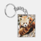 木の枝に赤いパンダ キーホルダー (正面左)