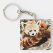 木の枝に赤いパンダ キーホルダー (正面)