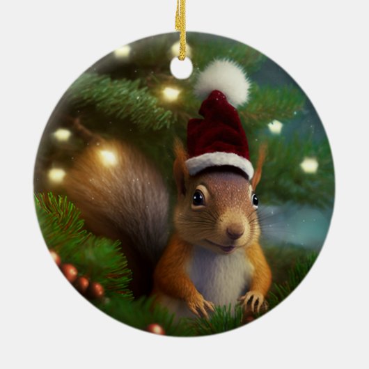 木の枝に隠れた可愛らしいリスカスタムル セラミックオーナメント (裏面)