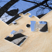 木の枝に鳥のハトのシルエット写真 ジグソーパズル (側面)