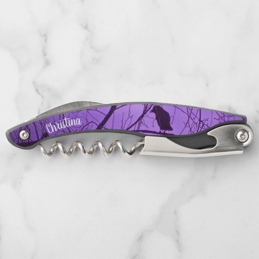 木の枝に黒いカラスのシルエット紫 ソムリエナイフ (裏面)