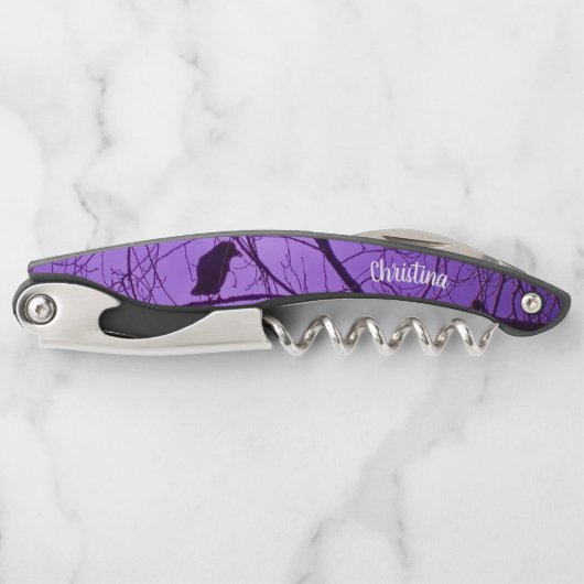 木の枝に黒いカラスのシルエット紫 ソムリエナイフ (正面)