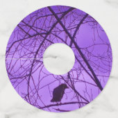 木の枝に黒いカラスのシルエット紫 ワイングラスタグ (裏面)