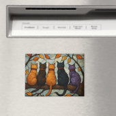 木の枝に5匹の猫 ステンドグラス風 マグネット (インサイチュ (食洗機))