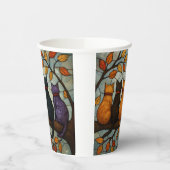 木の枝に５匹の猫 ステンドグラス風 紙コップ (左)