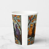 木の枝に５匹の猫 ステンドグラス風 紙コップ (右)