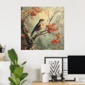 木の枝の上でロビンの赤い胸 ポスター (ホームオフィス)