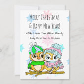 木の枝の上にかわいいフクロウのカップルのクリスマス シーズンカード (正面)