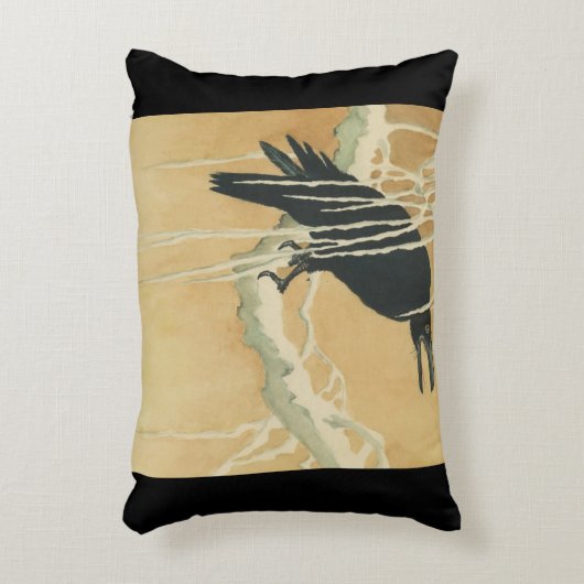 木の枝の上のレイヴン アクセントクッション (正面(垂直))