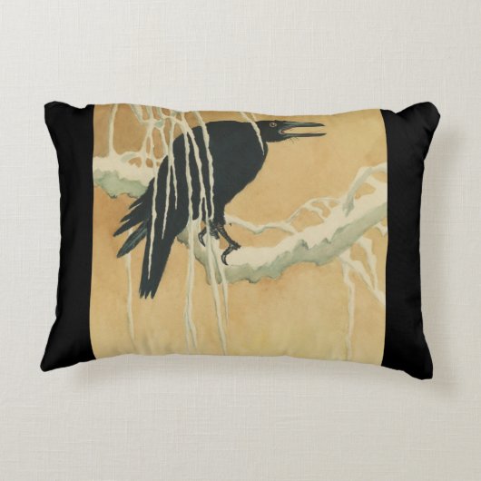 木の枝の上のレイヴン アクセントクッション (裏面)