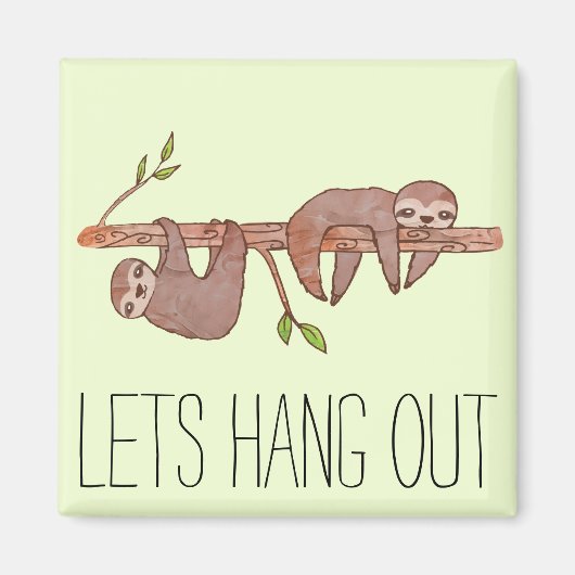 木の枝の上の素敵なかわいいベビーのナマケモノのペア マグネット (正面)