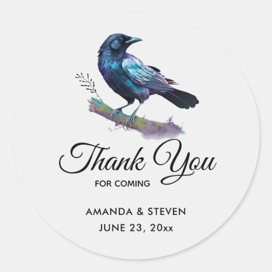 木の枝の上の美しいカラス結婚の感謝 ラウンドシール (正面)