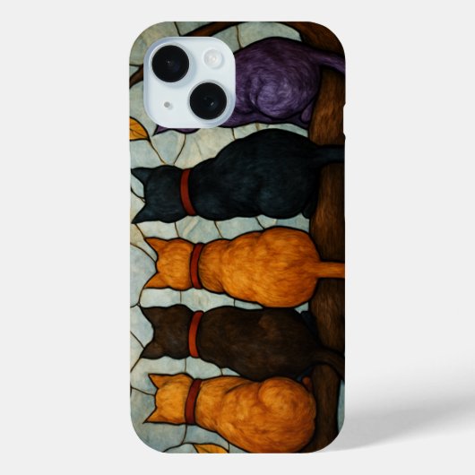 木の枝の上の5匹の猫 ステンドグラス風デザイン Case-Mate iPhoneケース (裏面)