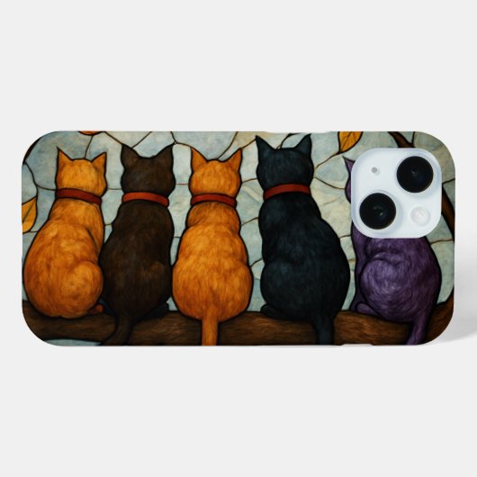 木の枝の上の5匹の猫 ステンドグラス風デザイン Case-Mate iPhoneケース (裏面 (横))