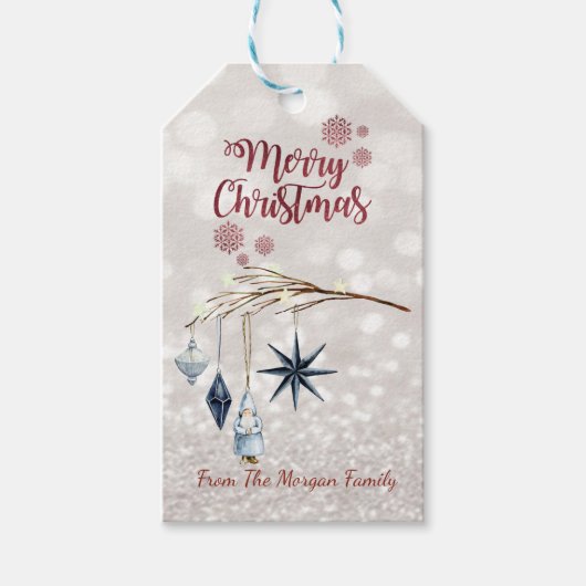 木の枝の装飾 グリッタリーボケ ギフトタグ (正面)