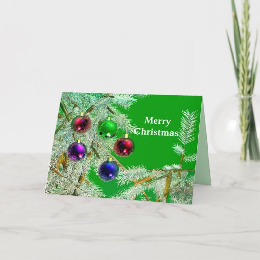 木の枝霜の降りたと緑のオーナメント シーズンカード (正面)