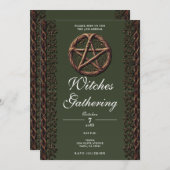 木の枝 ペンタクル 緑 ウィッカ 魔女たちの集会 招待状 (正面/裏面)